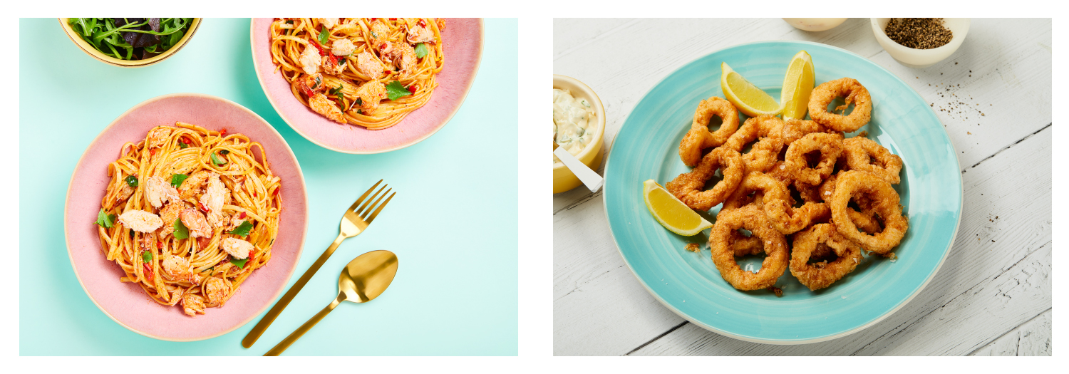 Recipe photos - crab linguine and calamari