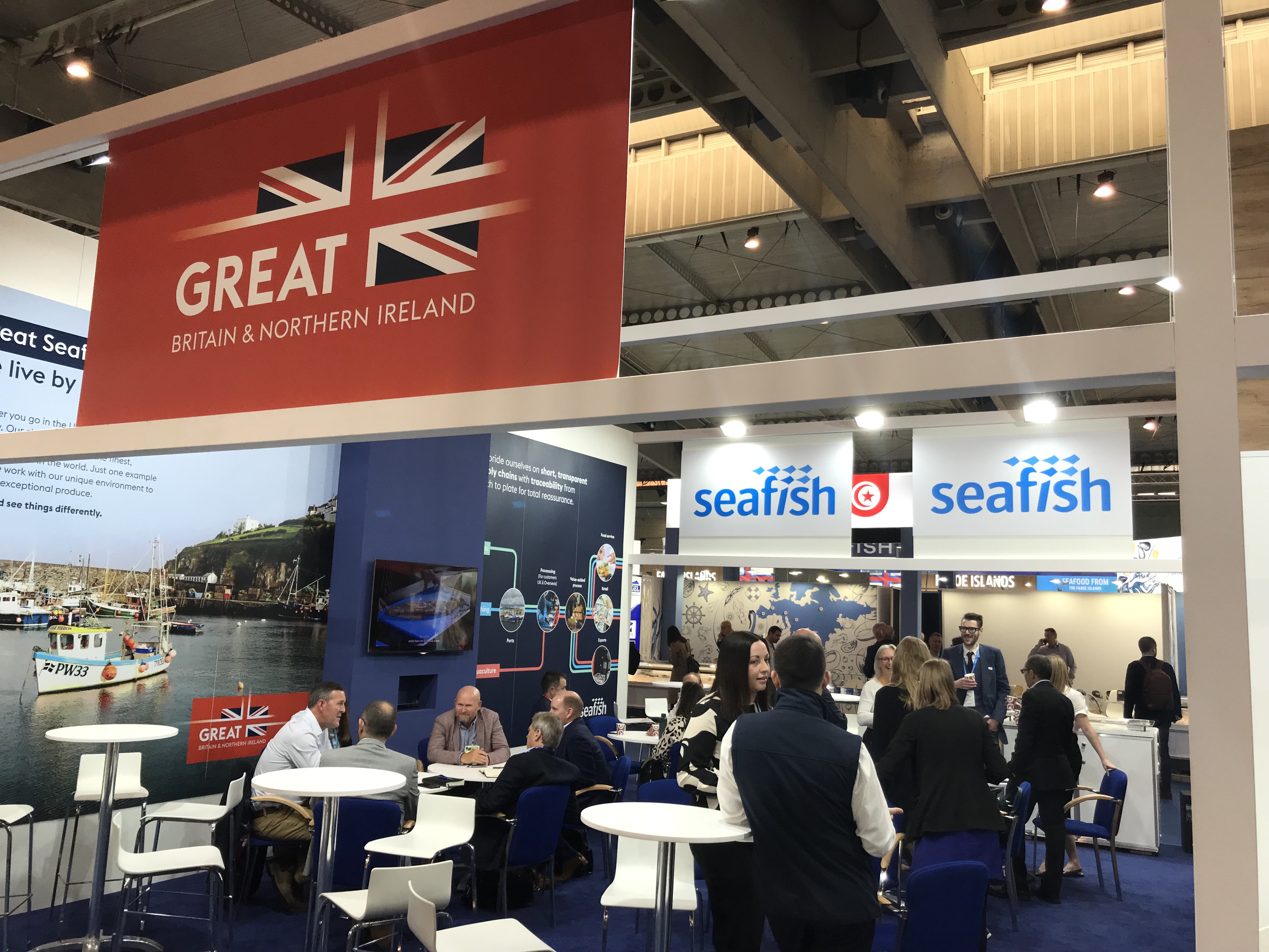 The communal lounge and reception area at Seafood Expo Global, Barcelona 2022