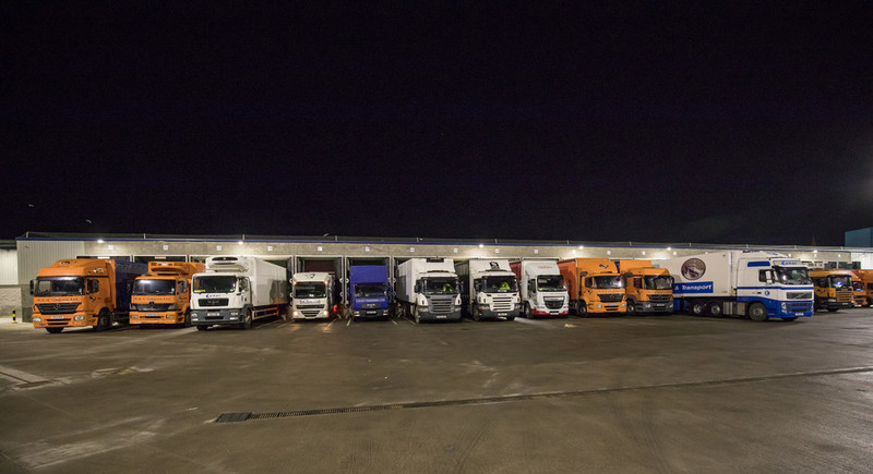 Row of lorries at Peterhead fish market