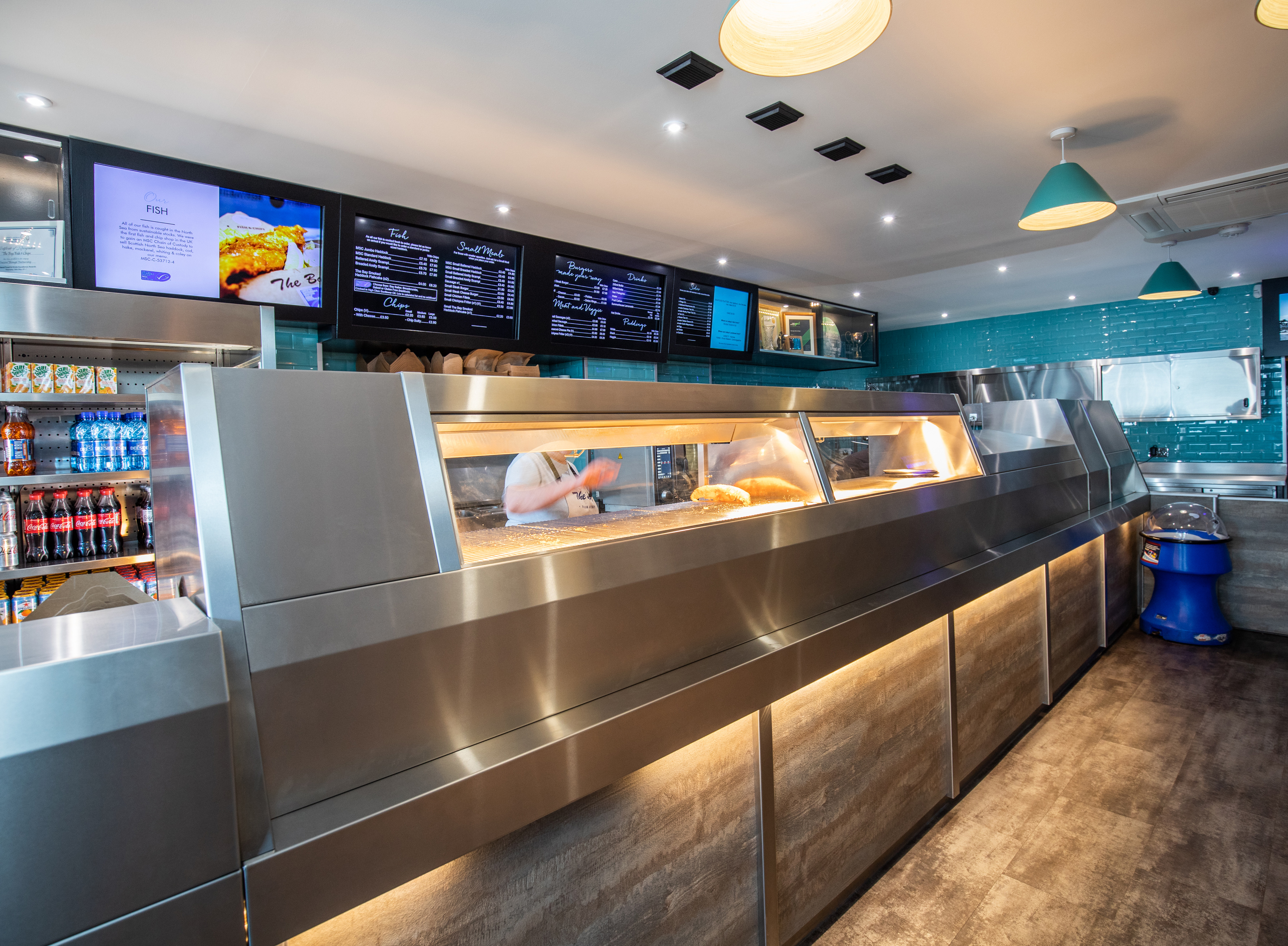 Photo of the counter in The Bay fish and chips shop